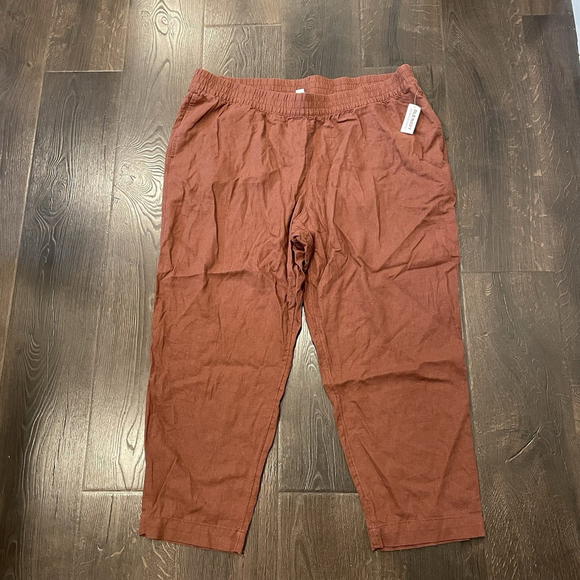 Old Navy Pants - New Old Navy Brown Linen Blend High Rise Straight Comfort Waist Band Pants XXL